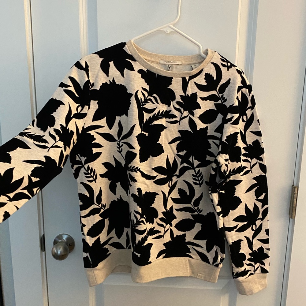 Scotch & Soda Black and Cream Floral Crewneck Sweatshirt